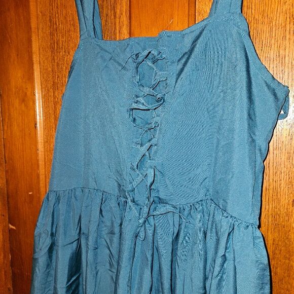 Womens Large Turquoise Blue Dress Lace Up Front Flowy Boho Cottagecore NEW - Picture 7 of 9